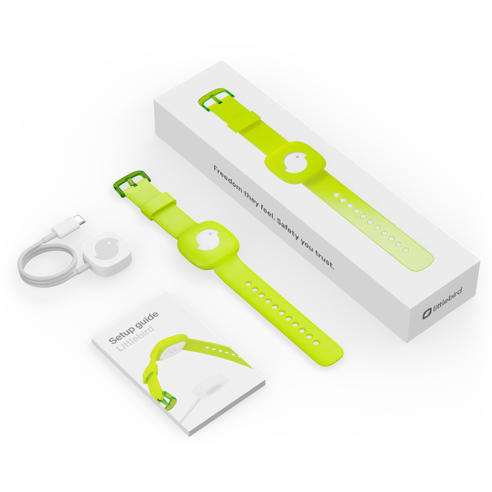 Littlebird tracker, charger, setup guide and box